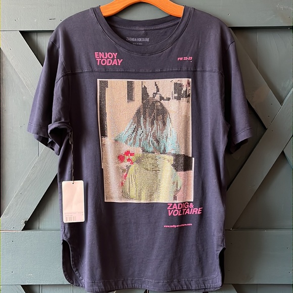 ZADIG & VOLTAIRE - BOW PHOTOPRINT STRASS - NAVY 🤩 NWT - Picture 6 of 8